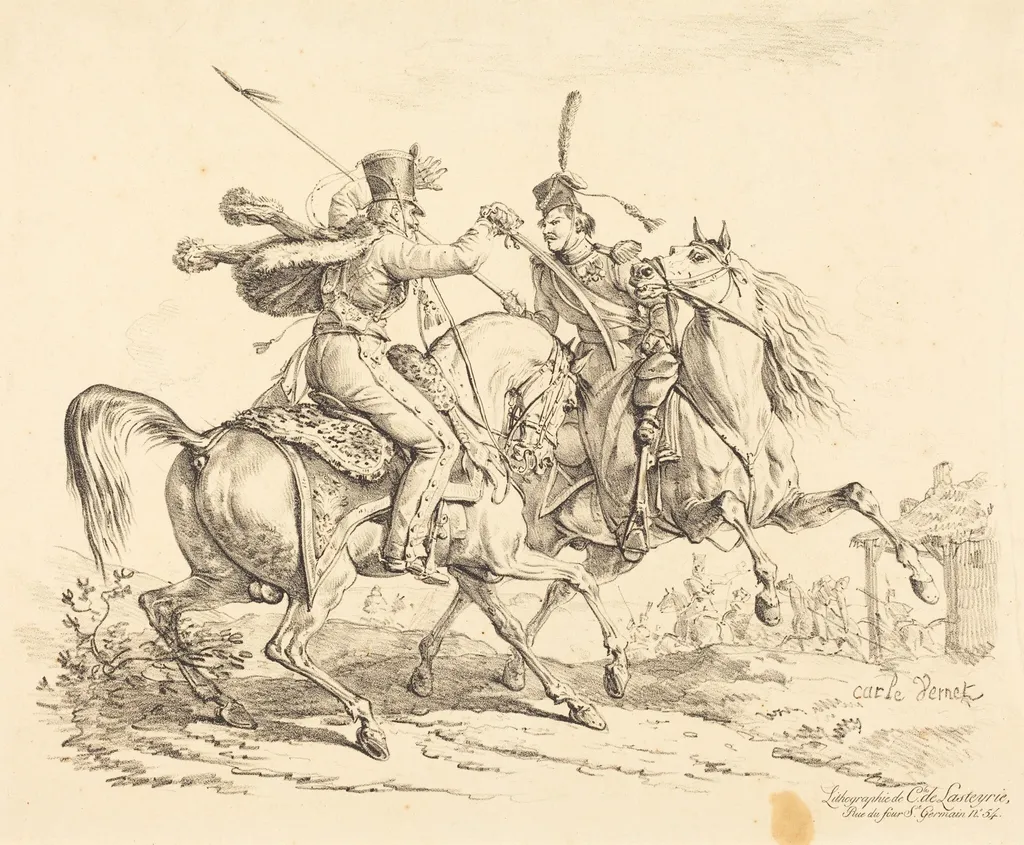 Hussard Striking a Cosack, by Carle Vernet, ink, 1797