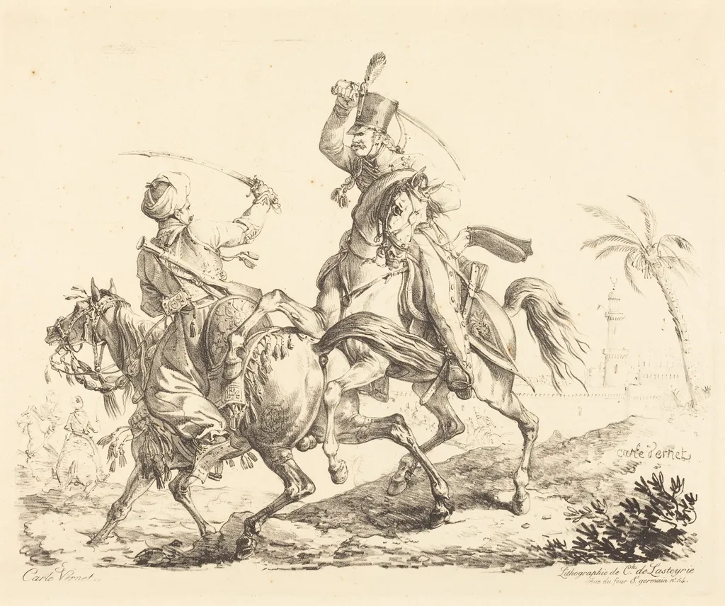 Hussard Striking a Mameluck, by Carle Vernet, ink, 1797