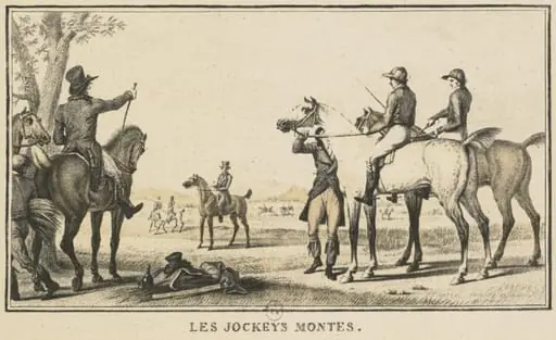 Racing Scenes: The Jockey Mounting the Horse (Scènes Hippiques: Le jockey montant a cheval), by Carle Vernet