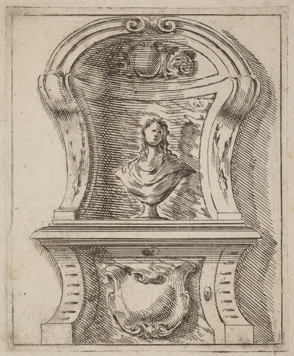 Architectural Motif with a Bust, by Carlo Antonio Buffagnotti, ink, 1690
