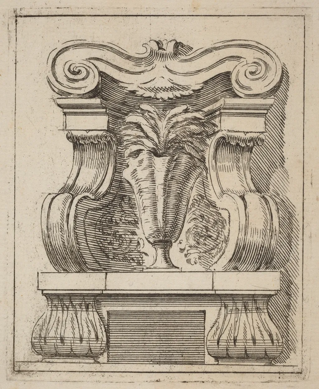 Architectural Motif with a Vase, by Carlo Antonio Buffagnotti, ink, 1690