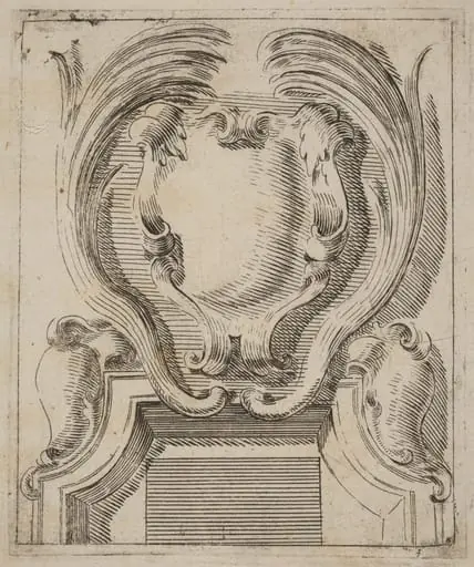Architectural Motif with Three Shields, by Carlo Antonio Buffagnotti