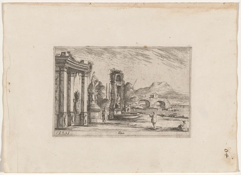 Veduta: Design for a Garden Court with a Mountain View, by Carlo Antonio Buffagnotti, ink, 1700