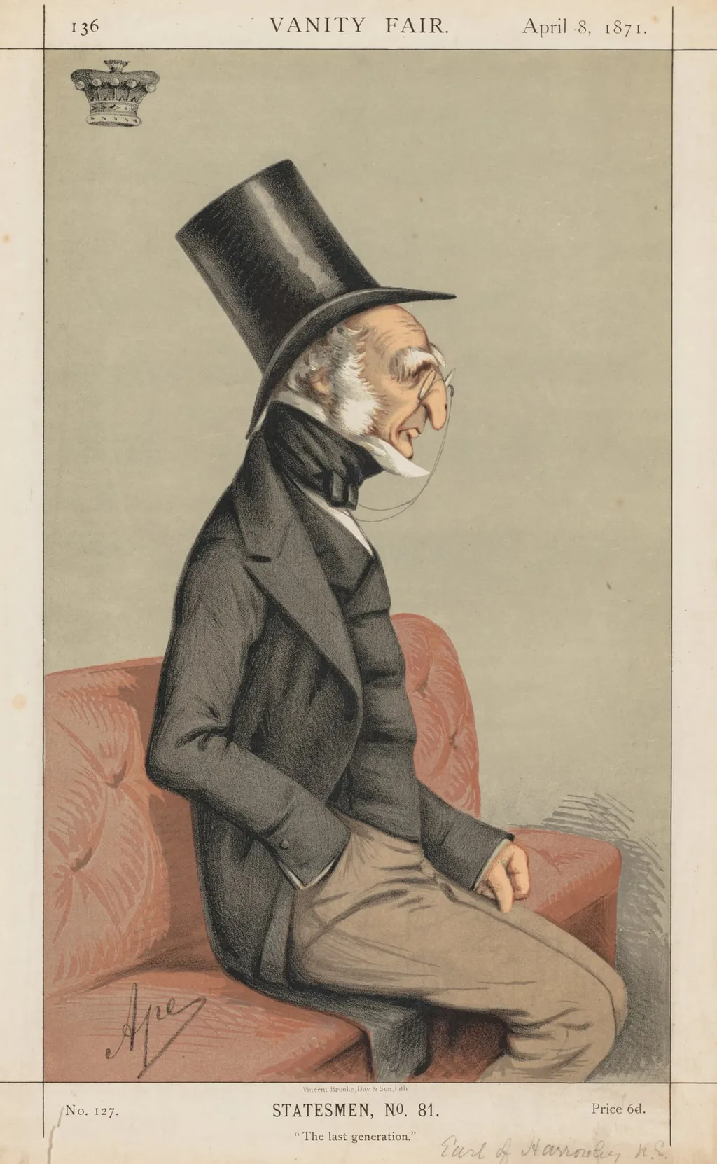 Vanity Fair: Statesman No., 81 "The Last Generation", by Carlo (Ape) Pellegrini, 1871