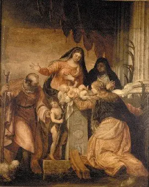 Holy Family with Saint Catherine and another saint, by Carlo Caliari