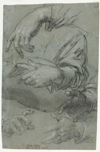 Studies of Hands (recto), by Carlo Caliari