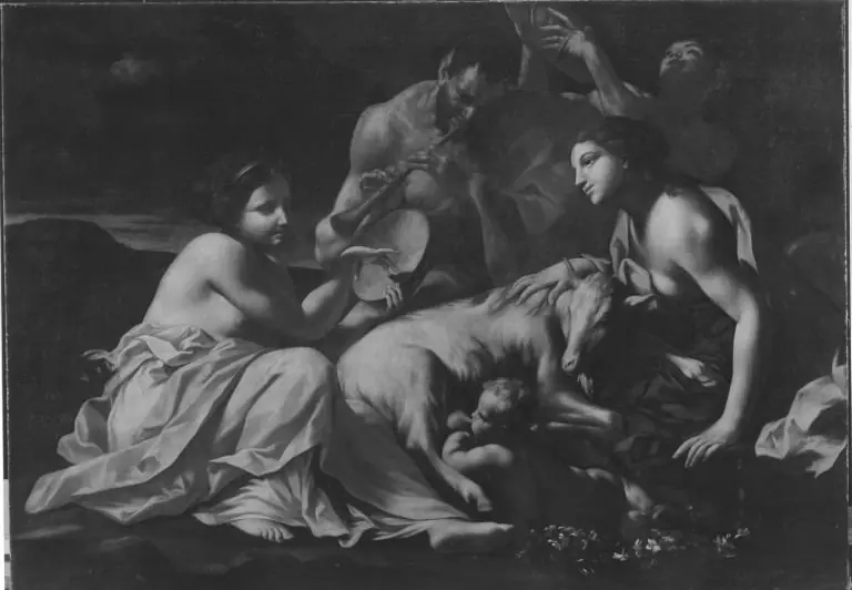 Jupiter als Kind, von der Ziege Amalthea genährt, by Carlo Cignani