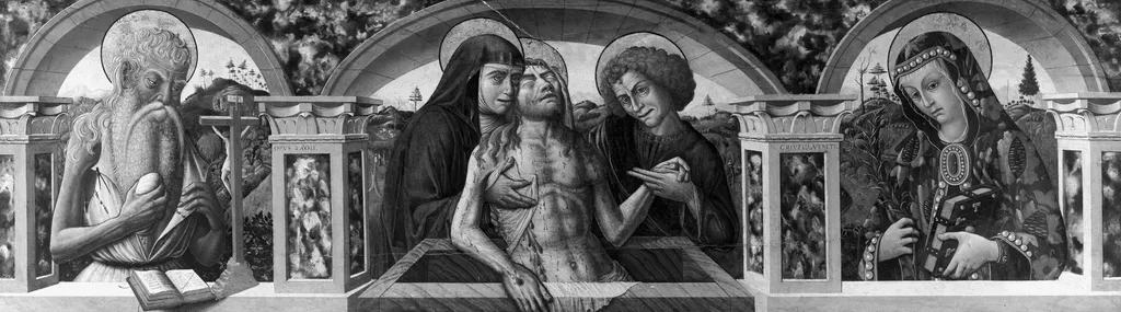 Christ in the grave with saints, by Carlo Crivelli, paint