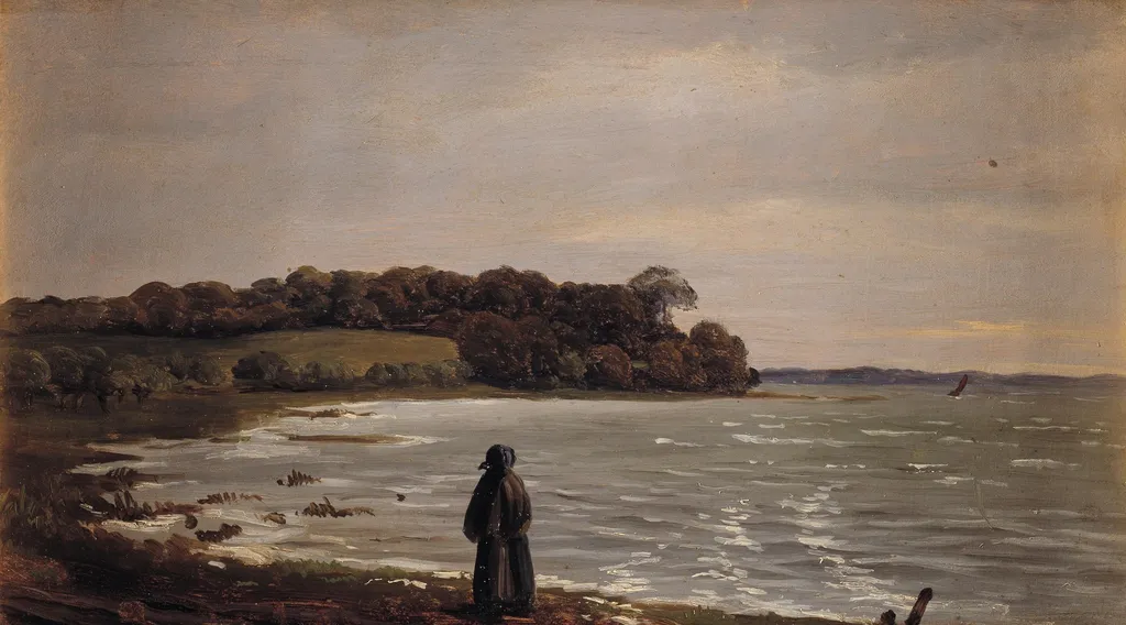 At the Præstø Fjord in the wind, by Carlo Dalgas, oil, 1847