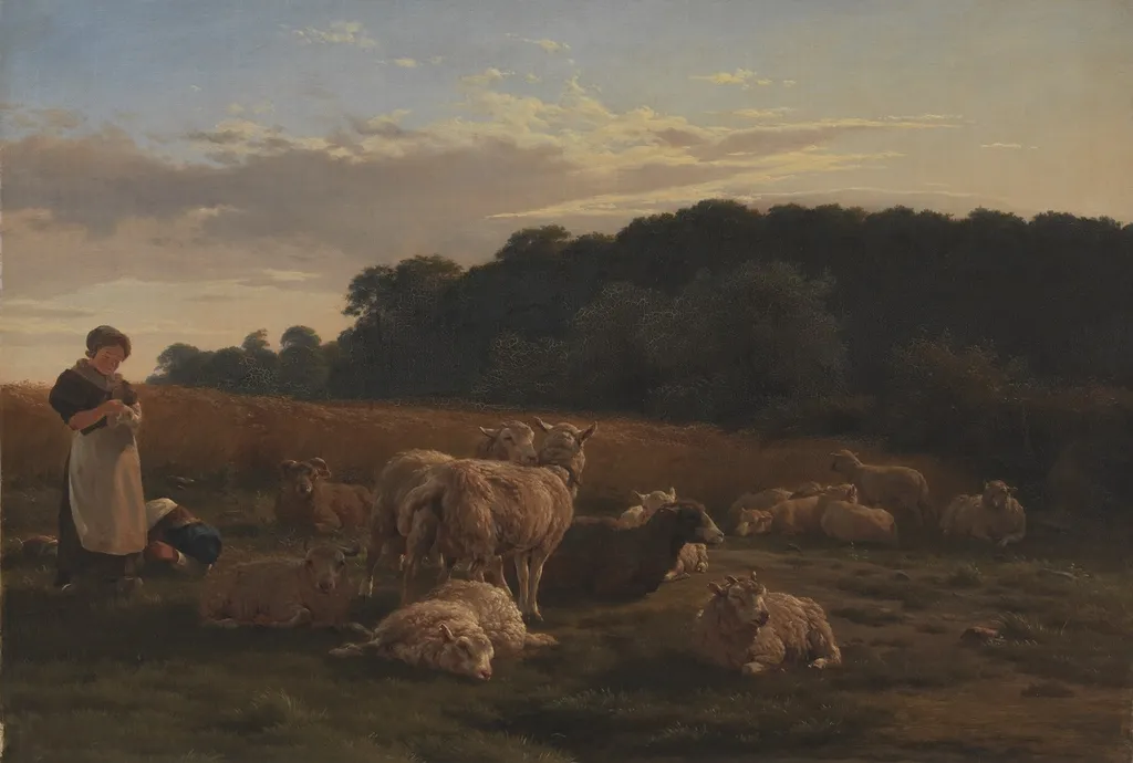 En fåreflok. Motivet fra Faxingeskoven ved Nysø, by Carlo Dalgas, oil, 1847