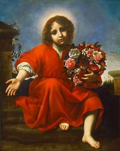 The boy Jesus invites the Christian soul to crown it according to the Song of Songs, by Carlo Dolci
