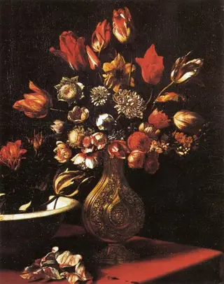 Vase of flowers and a basin