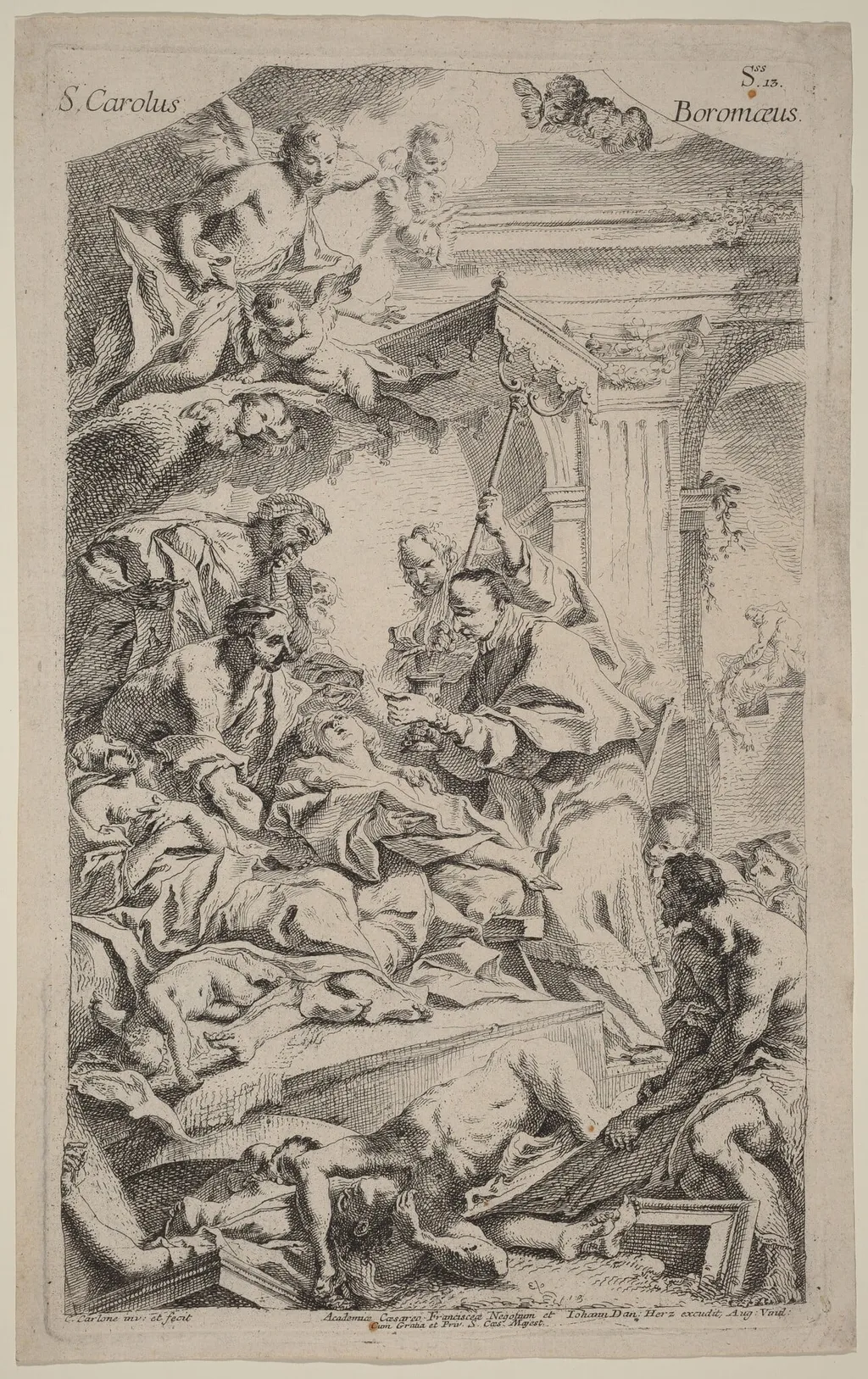 San Carlo Borromeo Giving Last Communion to Victims of the Plague, by Carlo Innocenzo Carlone, ink, 1724