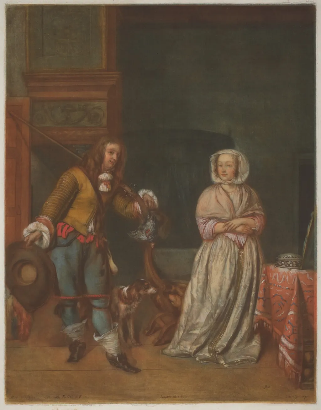 Huntsman Visiting a Lady, by Carlo Lasinio, ink, 1784