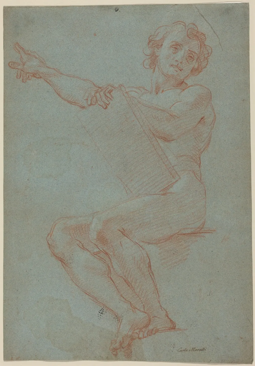 A Seated Man Holding a Tablet, by Carlo Maratta, chalk, 1669