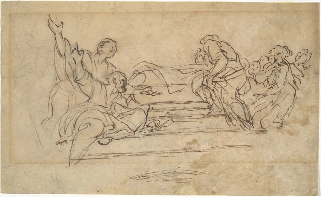 Figures on Steps (Studies for an Assumption of the Virgin), by Carlo Maratta, ink, 1601
