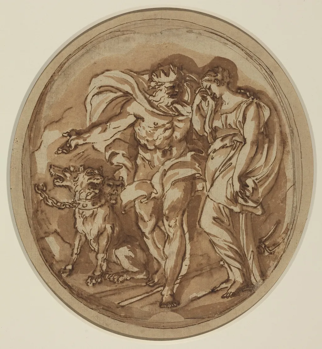 Pluto Bringing Proserpine to the Gates of Hell, by Carlo Maratta, chalk, 1669