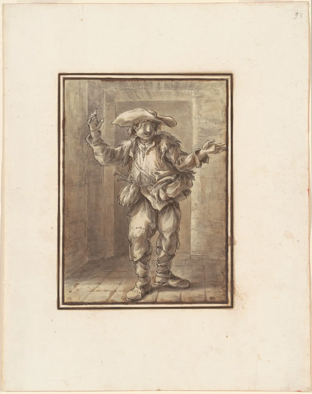 Caricature of a Peasant with a Broad Hat, by Carlo Marchionni, ink
