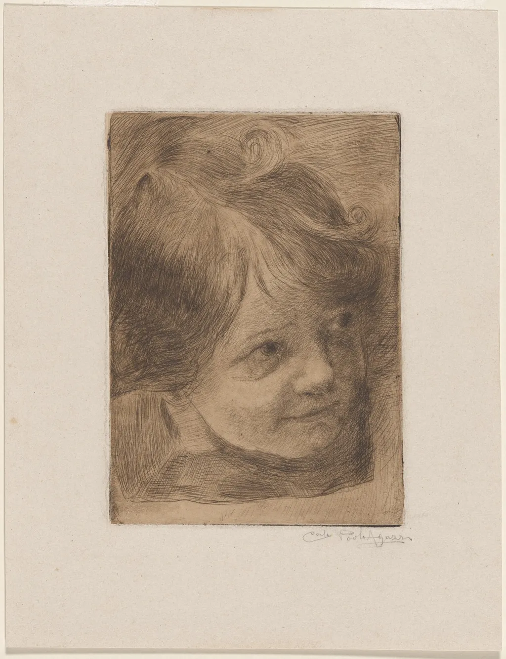 Little Girl Smiling, by Carlo Paolo Agazzi, ink, 1916
