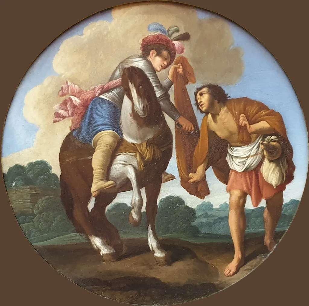 Saint Martin and the beggar, by Carlo Saraceni, paint, 1610