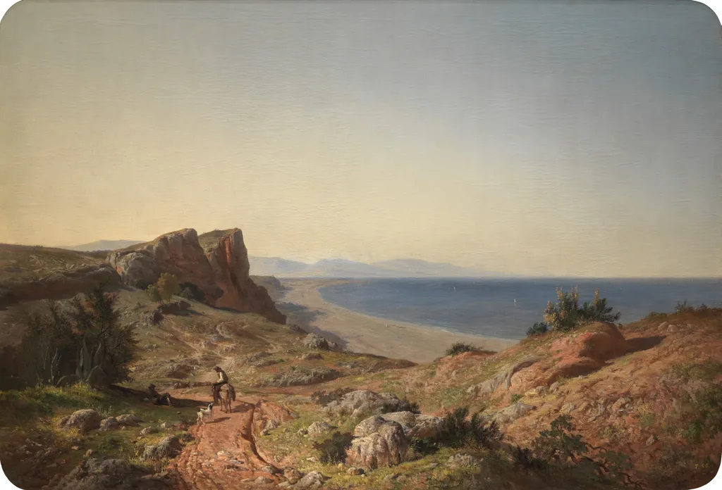 A Landscape. Recollections of Andalusia: the Mediterranean coast near Torremolinos, by Carlos de Haes, oil, 1860