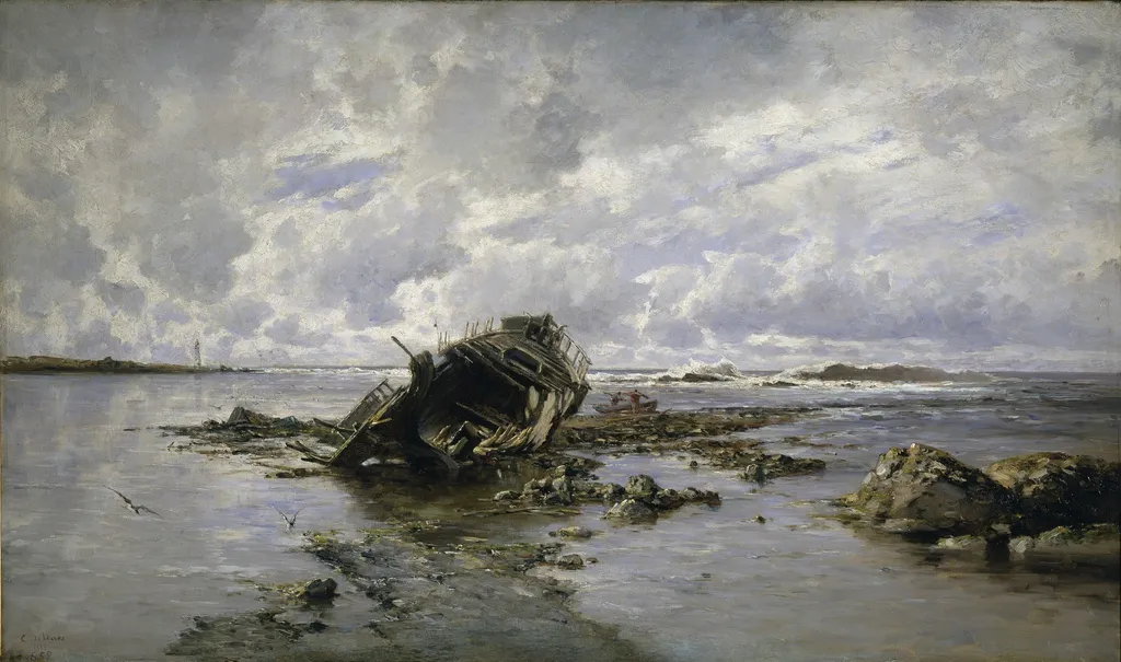 A Wrecked Boat, by Carlos de Haes, oil, 1892