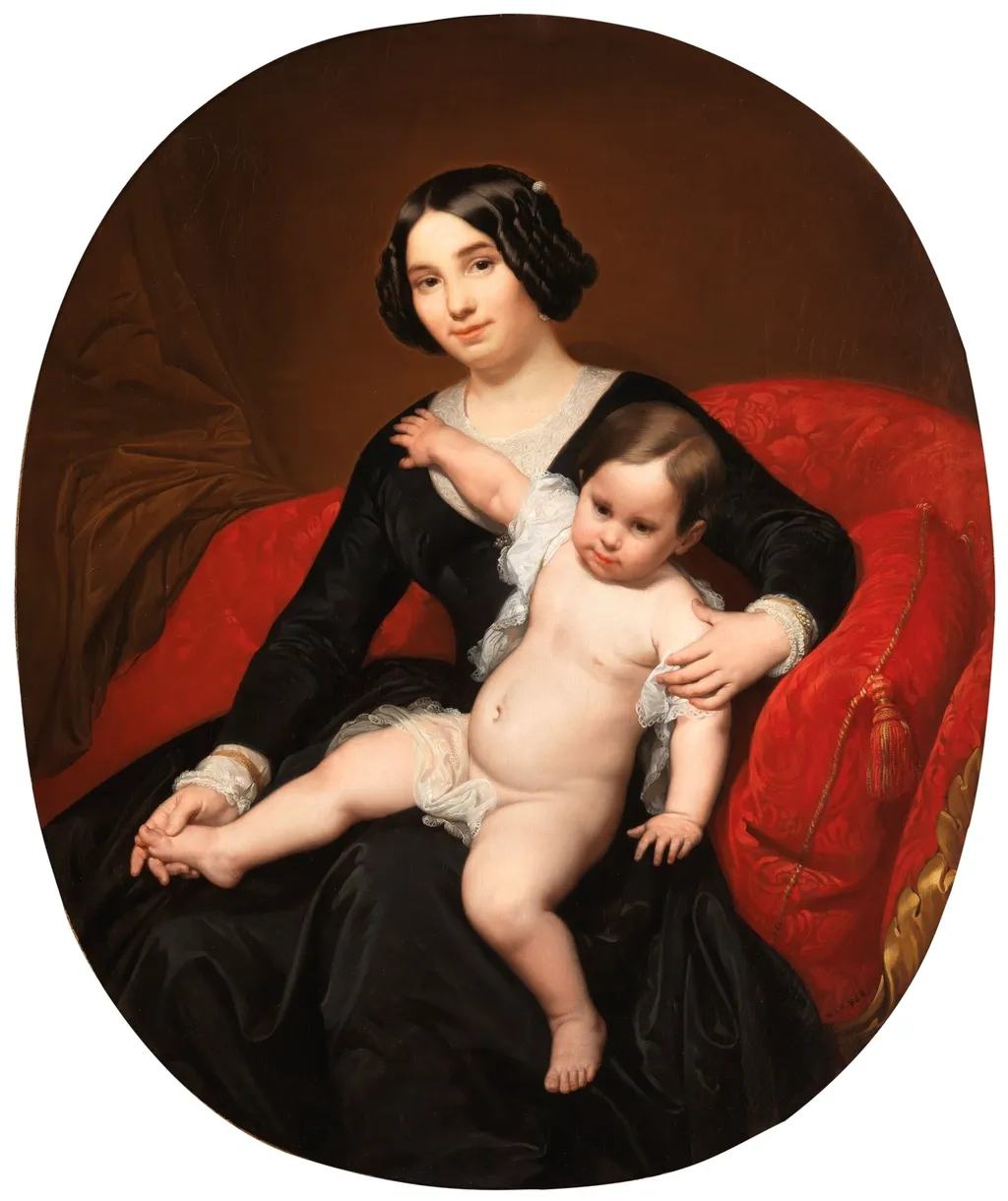Portrait of a Lady with her Son, by Carlos Luis de Ribera y Fieve, oil, 1849