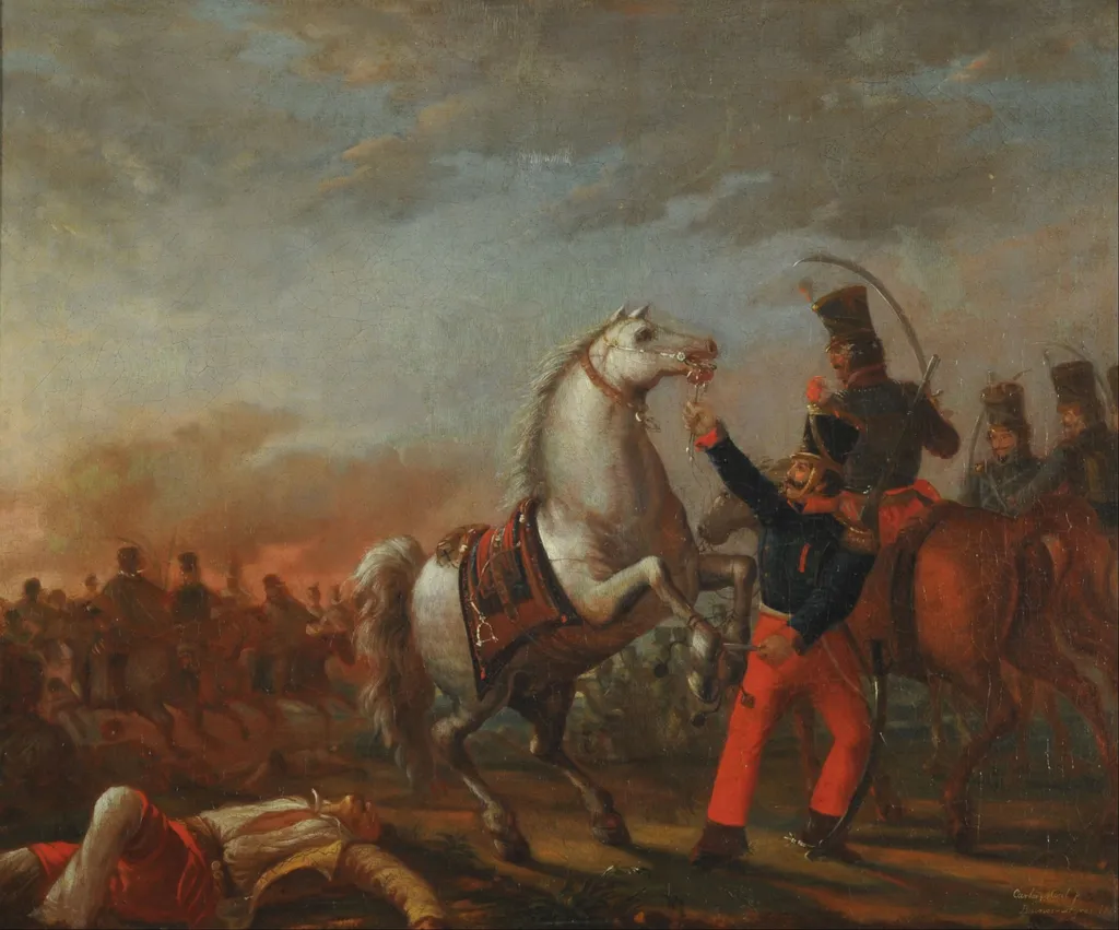 Carga de caballería - Serie Usos y Costumbres de Buenos Aires, by Carlos Morel, oil, 1839