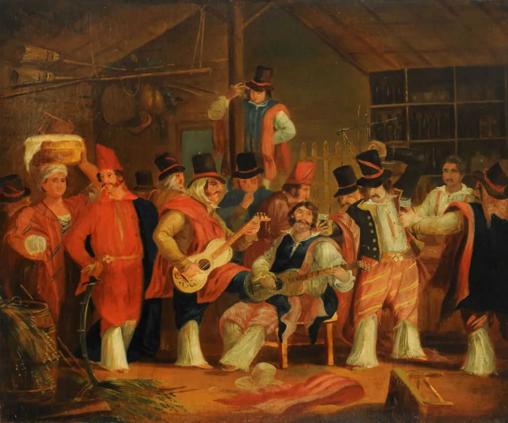 Plenty in a grocery store, by Carlos Morel, oil, 1850