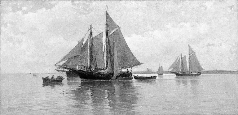 Calm in Gloucester Harbor, by Carlton Theodore Chapman, oil, 1896
