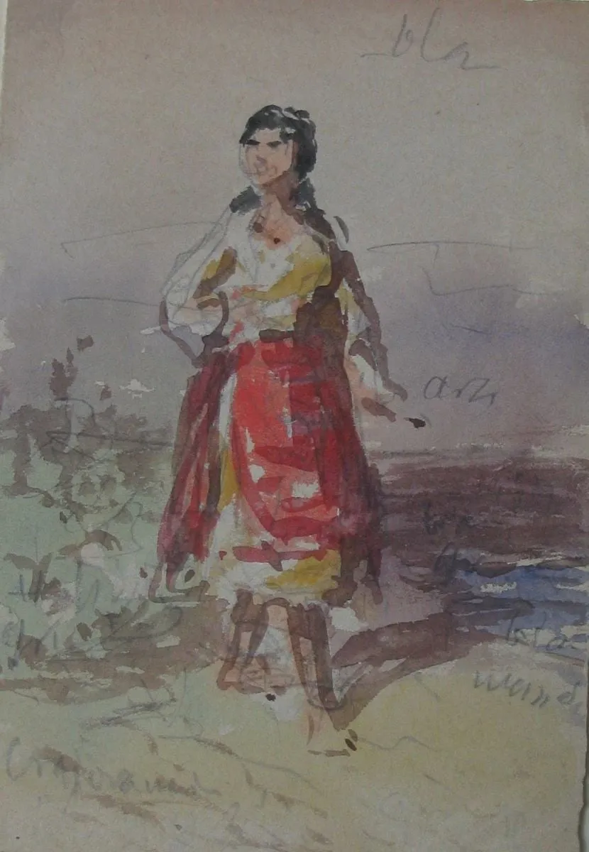 Olteancă pe câmpie cu fotă roșie, by Carol Popp de Szathmári, 1878