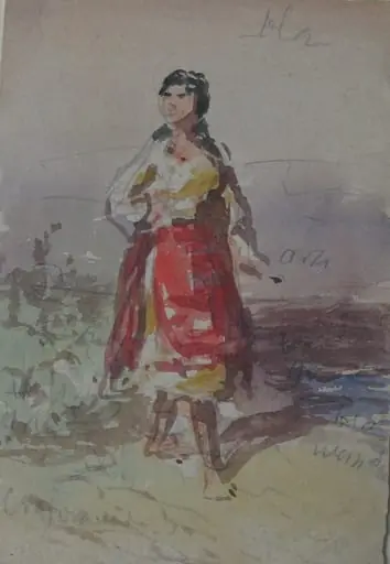 Olteancă pe câmpie cu fotă roșie, by Carol Popp de Szathmári