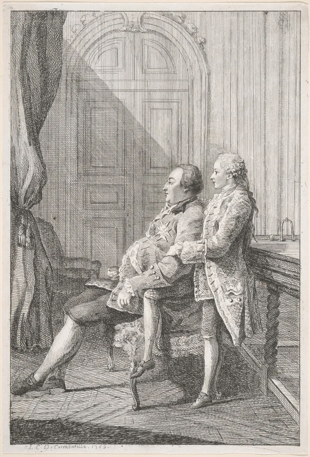 Louis-Philippe, Duc d'Orléans, and His Son, Louis-Phillipe Joseph, Duc de Chartres, by Carrogis, Louis de, called Carmontelle, ink, 1759