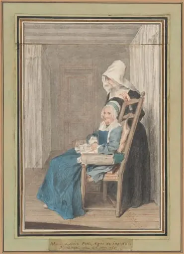 Marie Louise Petit at the Age of 105, with Her Young Nurse, by Carrogis, Louis de, called Carmontelle