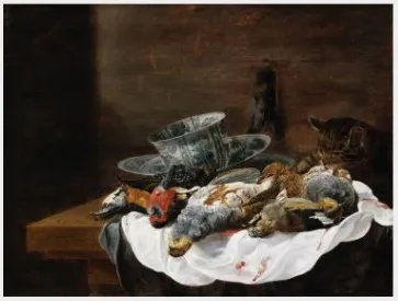 Still Life with Dead Birds, by Carstian Luyckx, oil, 1650