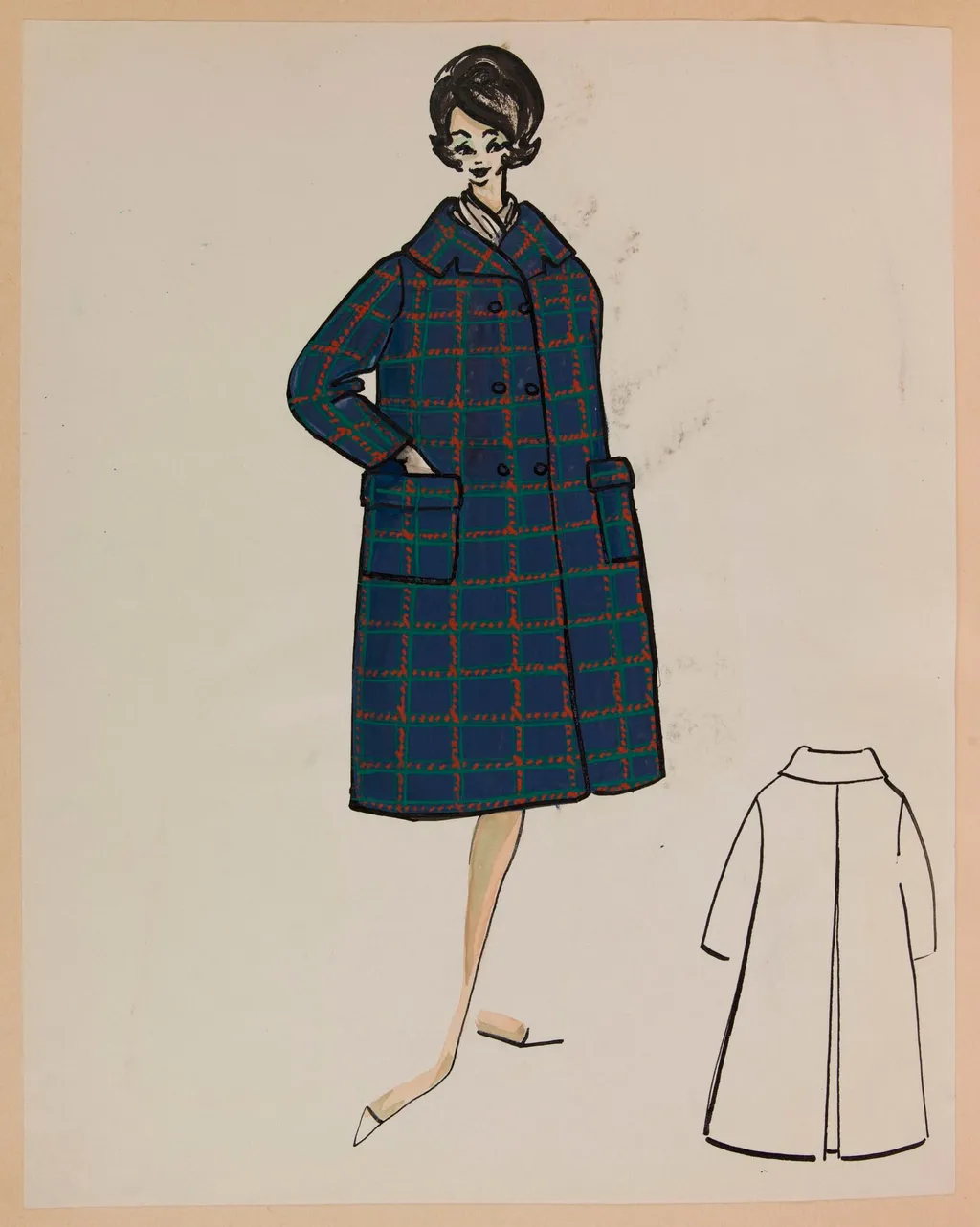 Manteau ample écossais bleu, by Carven, 1959