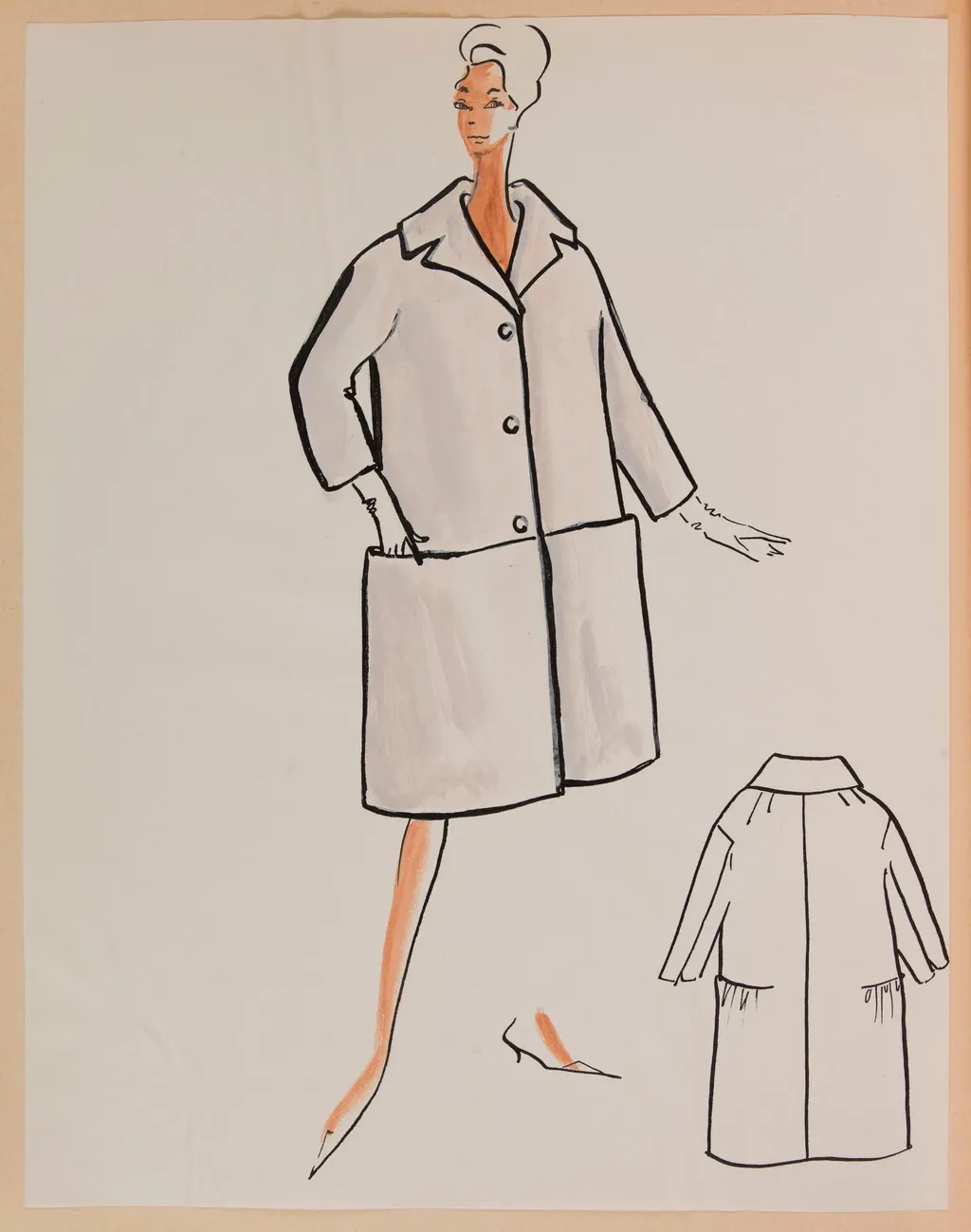 Manteau coupe droite gris clair, by Carven, 1959