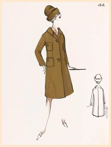 Manteau marron à quatre poches et chapeau assorti, by Carven