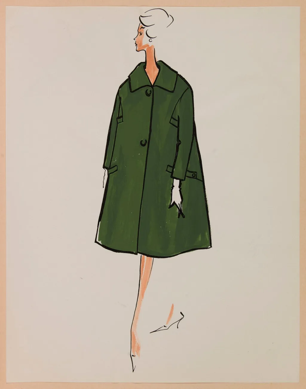 Manteau trapèze vert bouteille, by Carven, 1959