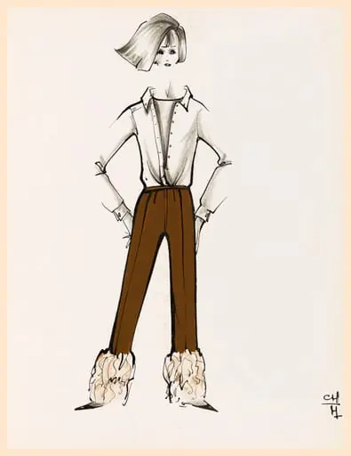 Pantalon marron avec fourrure blanche au bas de la jambe