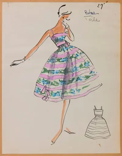 Robe à fines bretelles à alternance de bandes rose et de motif floral, by Carven