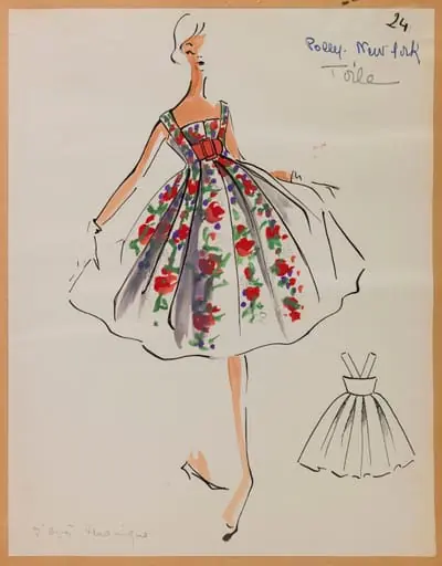 Robe à motif de fleur rouge et à large ceinture rouge sous la poitrine