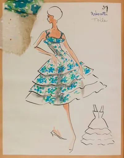 Robe à volants à motif de fleur bleue, by Carven