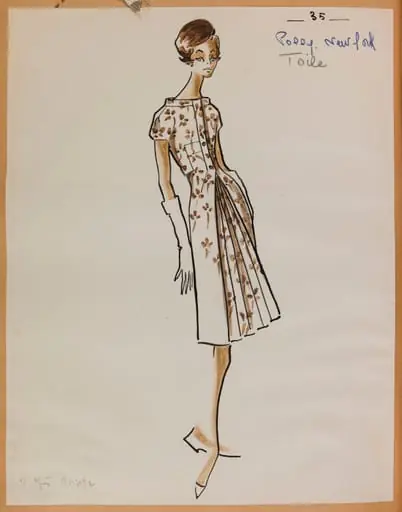 Robe blanche à motif marron plissée sur le devant, by Carven