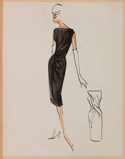Robe noireà encolure bateau et plissée sur une hanche, by Carven