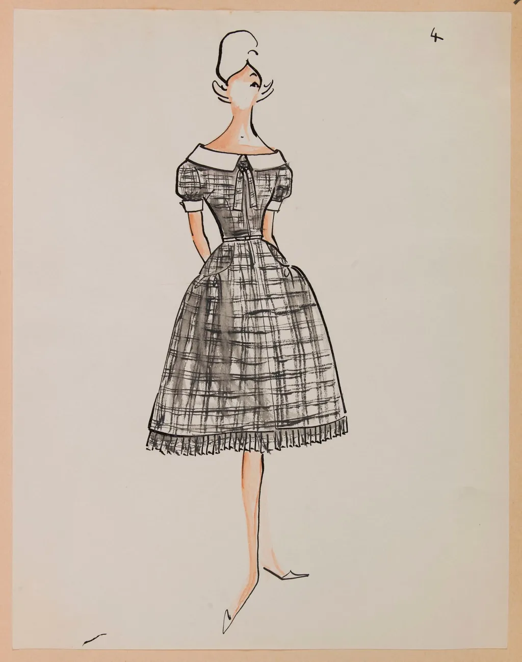 Robe prince-de-galles à encolure bateau, by Carven, 1959