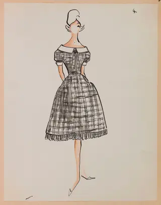 Robe prince-de-galles à encolure bateau, by Carven, 1959