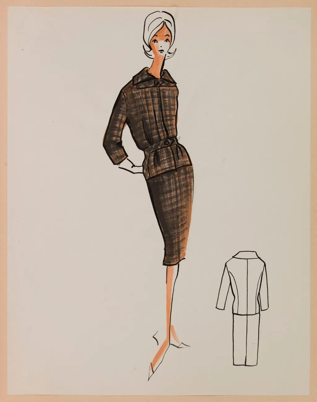 Tailleur prince-de-galles marron, by Carven, 1959