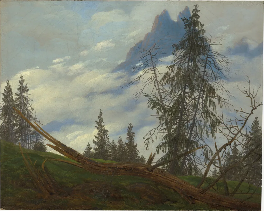 Mountain Peak with Drifting Clouds, by Caspar David Friedrich, oil, 1835