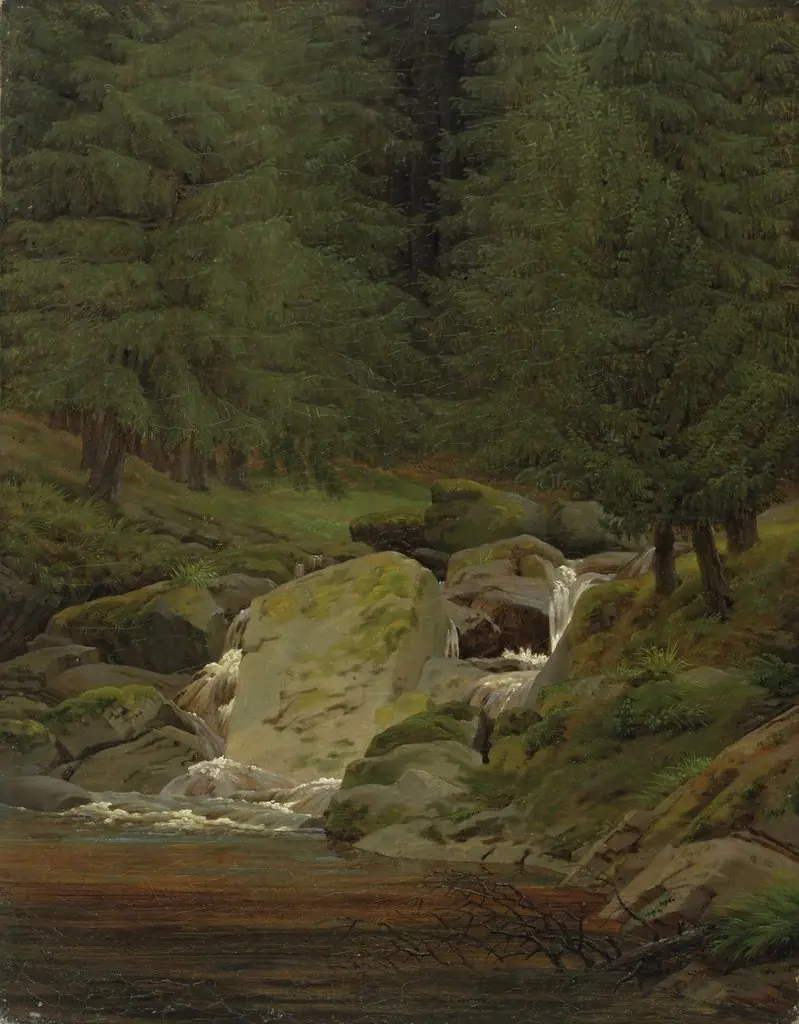 The Evergreens by the Waterfall, by Caspar David Friedrich